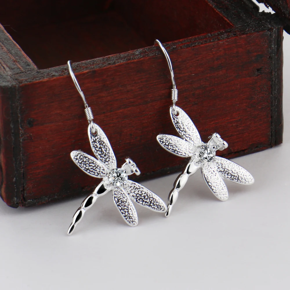 Женские серьги подвески в виде стрекозы серебро 925 пробы|Серьги-подвески| |