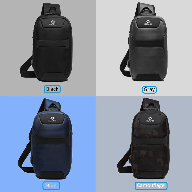 OZUKO Men Anti-theft Crossbody Bags Male Oxford Waterproof USB Charging Chest Pack Sling Bag Short Trip Messenger Shoulder |