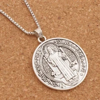 3pcs saint st benedict of nursia patron against evil cross medal big pendant necklac n1646 24inches chains 35x31mm