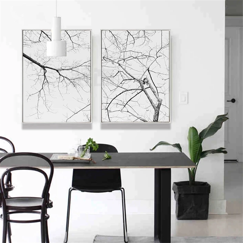 

Scandinavian Black and White Landscape Poster Late Autumn Dry Tree Branches Canvas Painting Living Room Decorative Wall Picture