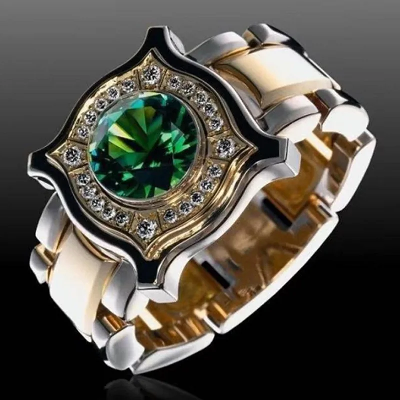 

Luxury Unique Men's Fashion Green Crystal Ring for Wedding Band Engagement Ring Jewelry Lover's Gifts Men Rings