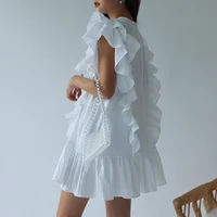 ruffles straight dress women cotton vintage summer party dress loose o neck butterfly sleeve elegant dress cocktail sexy club