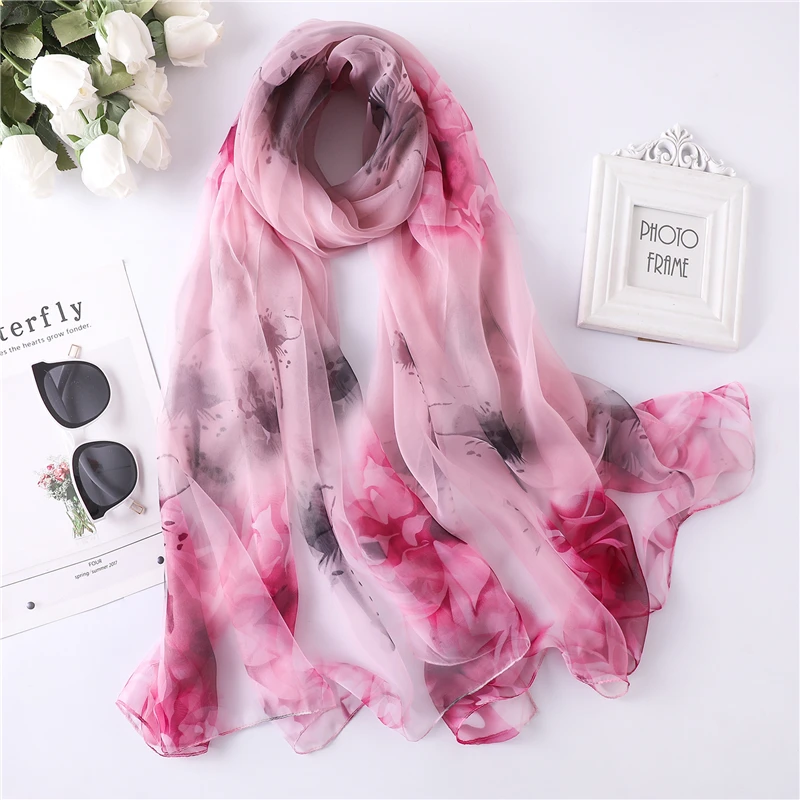 

Elegante 2020 Vrouwen Sjaal Zomer Zijden Sjaals En Wraps Big Size Bloemenprint Pashmina Hijaabs Lady Foulard Strand Stola Sjaals