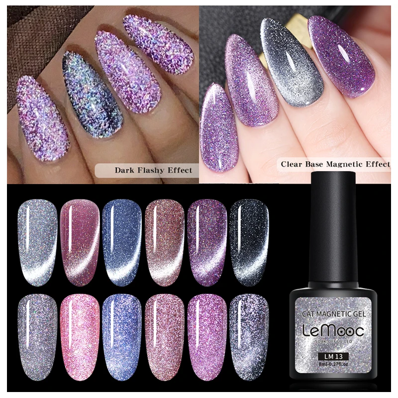 LEMOOC 8 мл светоотражающий Блестящий Кот Магнитный Гель лак для ногтей сверкающий
