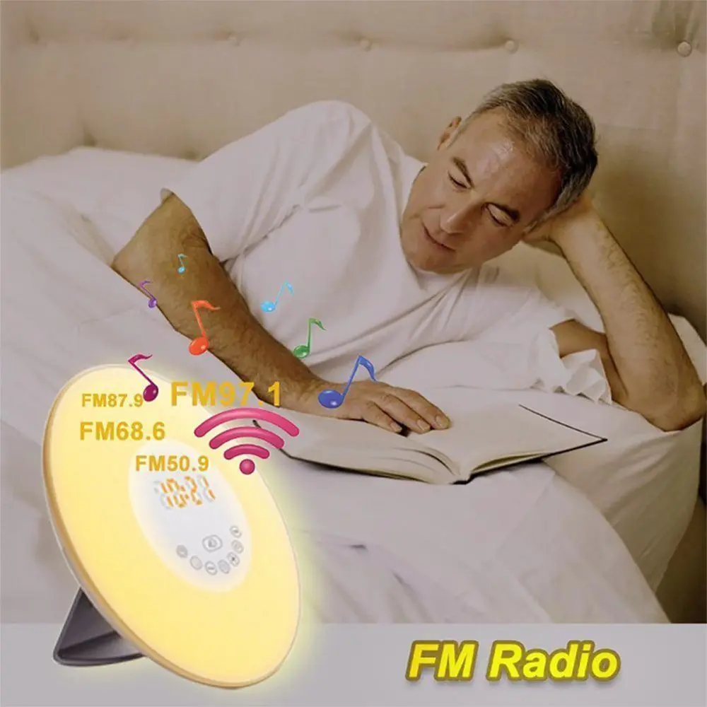 

Wake Light Alarm Clock Sunrise Simulation Bedside Lamp Sunset Night Light 6 Nature Sounds Radio Snooze 7 Colors Light with