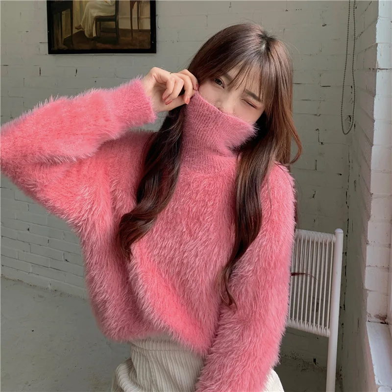 

Autumn Winter Fluffy Mohair Knitted Sweater Women Casual Flocking Pullovers Ladies Sweater Loose Warm Jumper Streetwear Knitwear