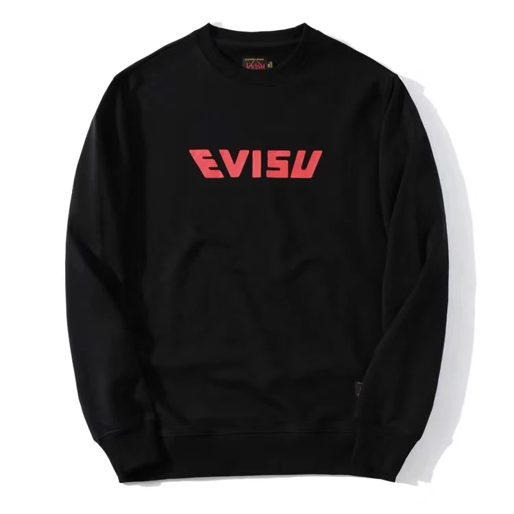 Аутентичный осенне-зимний мужской Повседневный свитер Evisu теплый дышащий Модный хлопковый черный с длинными рукавами для мужчин и женщин одежда для влюбленных