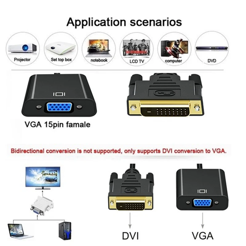

1080p DVI-D 24+1 Pin Male To VGA 15Pin Female Active Cable Adapter Converter