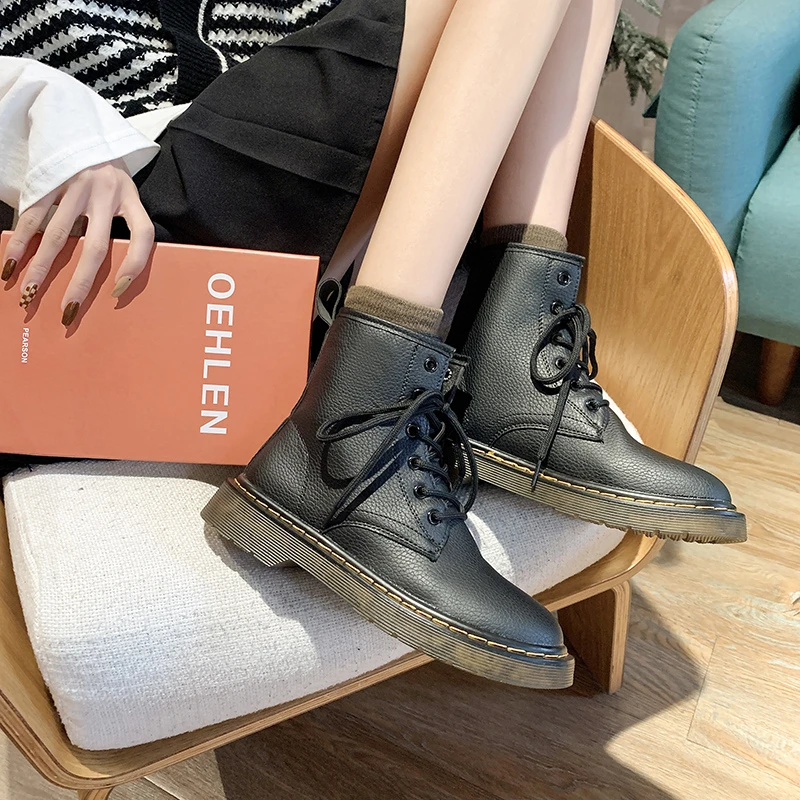 

Winter Women High-quality Breathable Round toe High-top Flat-bottomed Thick-soled Comfortable PU Shoes A63