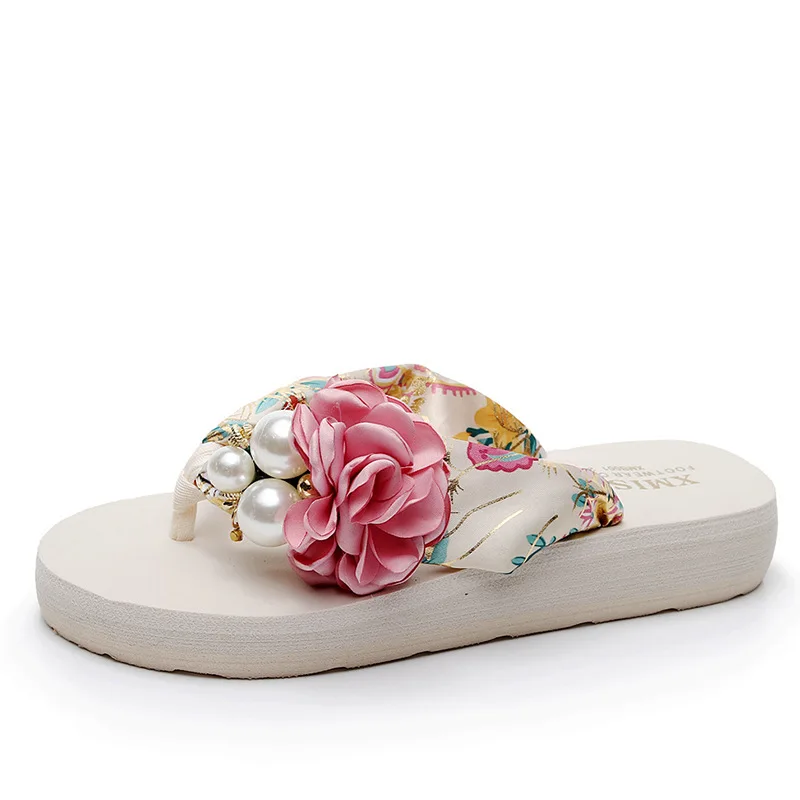 

2021 Summer Children's Fashion Floral Beaded Sandals Parent-child Flops Slippers Girls Kids Soft Thick Sole Sandalias