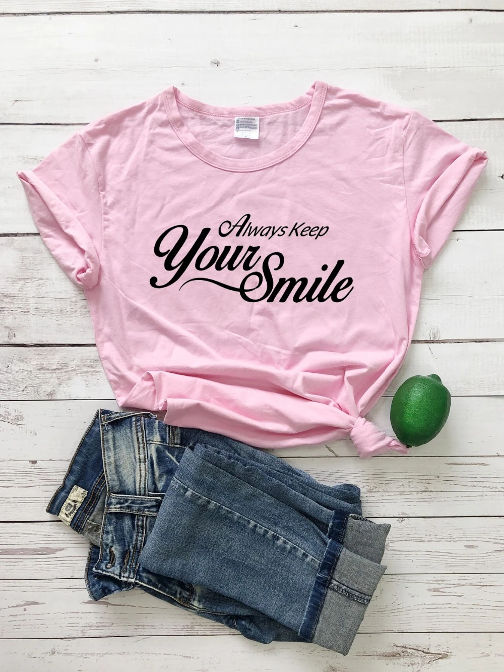 

Футболка с надписью «Always keep your smile», забавные винтажные футболки в уличном стиле с надписью tumblr, 90s, подарочные футболки для девочек, топы-L145