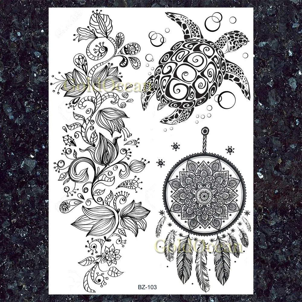 HBZ103 Сексуальные черные временные тату хной кружевной кулон в виде лотоса, тату для тела и груди для женщин и взрослых, поддельные украшения в виде волка и совы, тату-Стикеры - Цвет: HBZ103