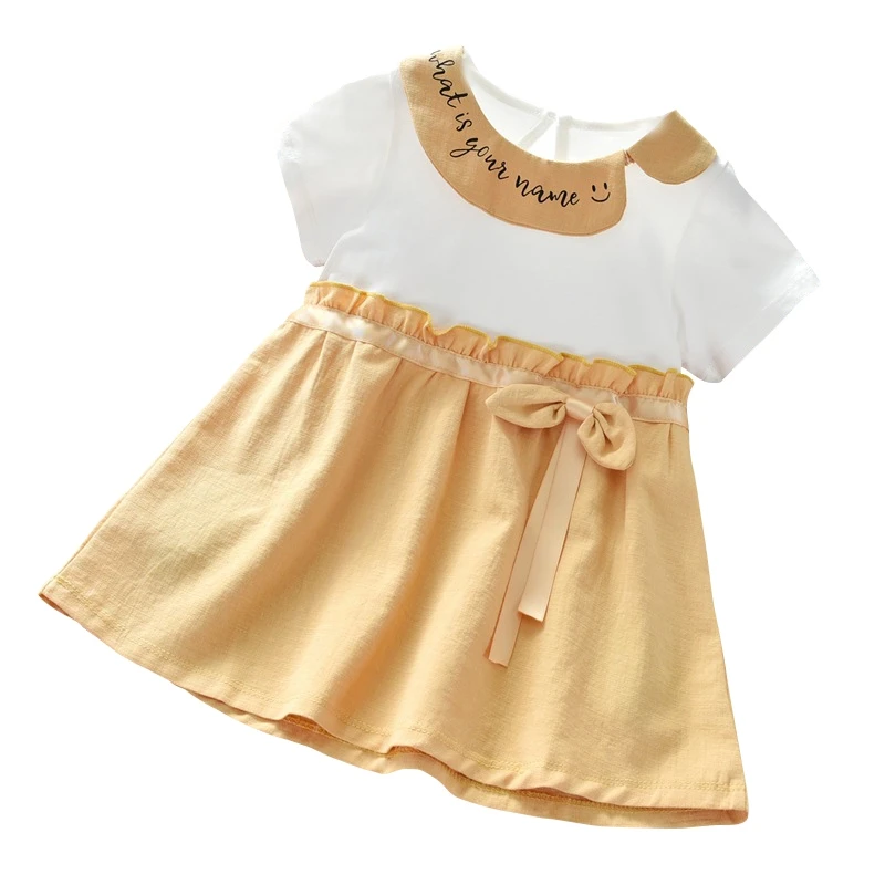 Летние платья для девочек с отворотами и буквенным принтом повседневные