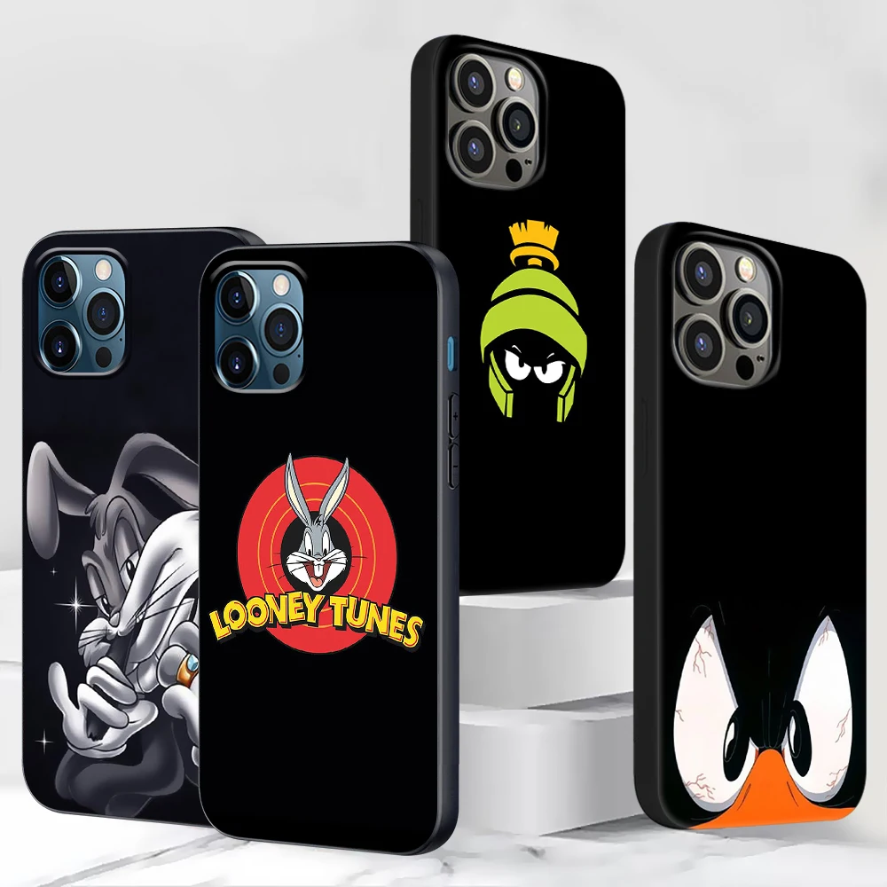 

Cartoon Rabbit Dog Phone Case For iPhone 13 11 12 Pro Max Casing XR 7 8 + X 6 6S Plus XS 5 5s SE 2020 Black Soft Cover Shell