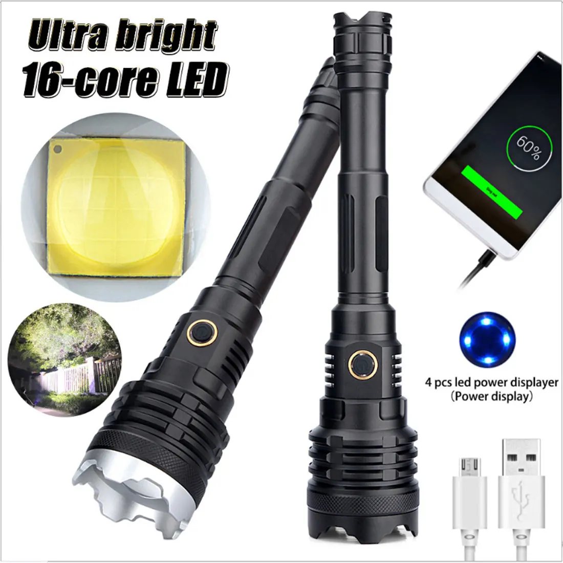 Barato LED Poderosa Linterna Flash USB Recargable Caza Táctico Linterna 21700 Zoom Lámpara Destello De Luz LED Zoomable De Caza