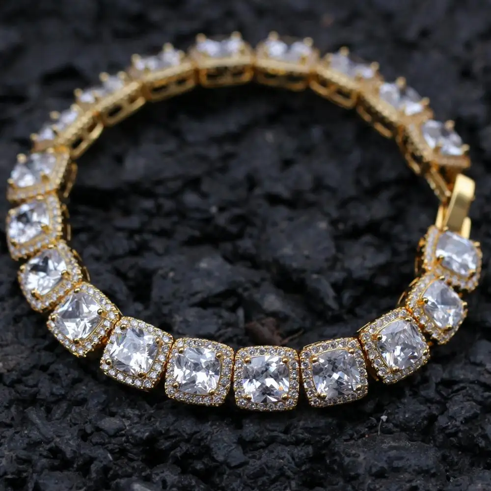

10Mm Mens Jewelry Men's Square Zircon Bracelet Gold Silver Color Iced Out Cubic Zirconia Bling Hip Hop Jewelry Bracelets Gifts