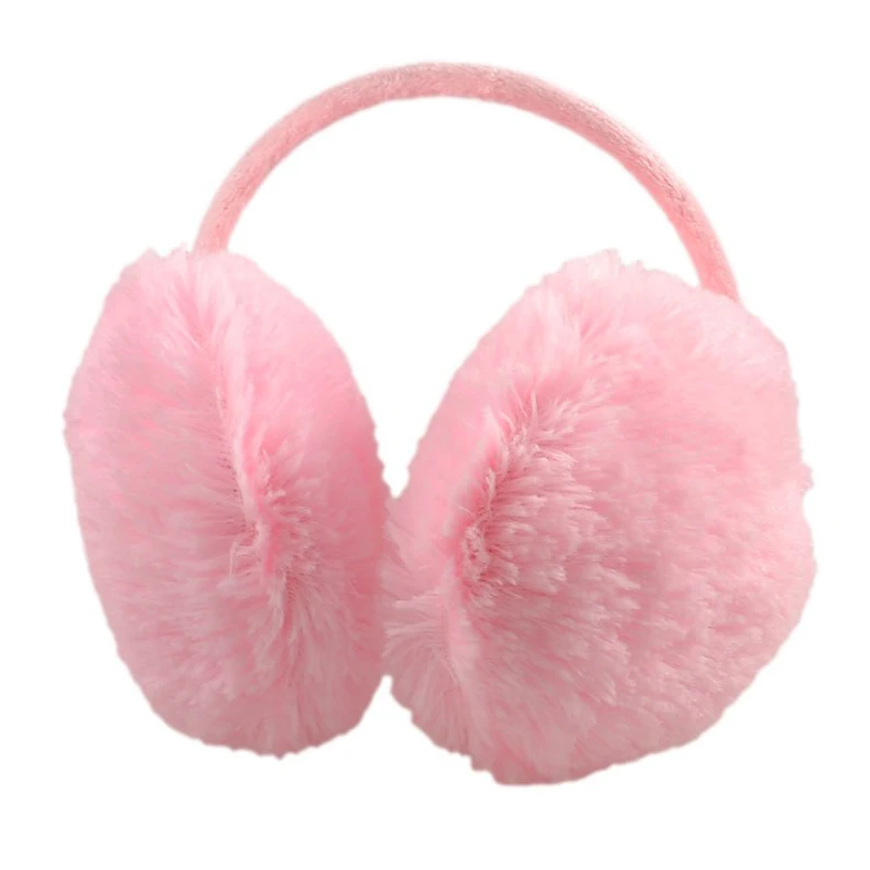 

Woman Pink Plush Fluffy Back Ear Cover Warmer Muffs Earmuffs