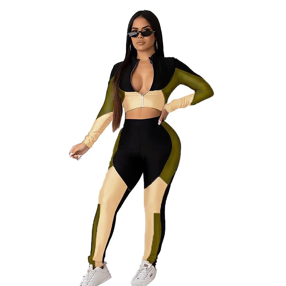 Adogirl цветной лоскутный Модный повседневный комплект из двух предметов женский