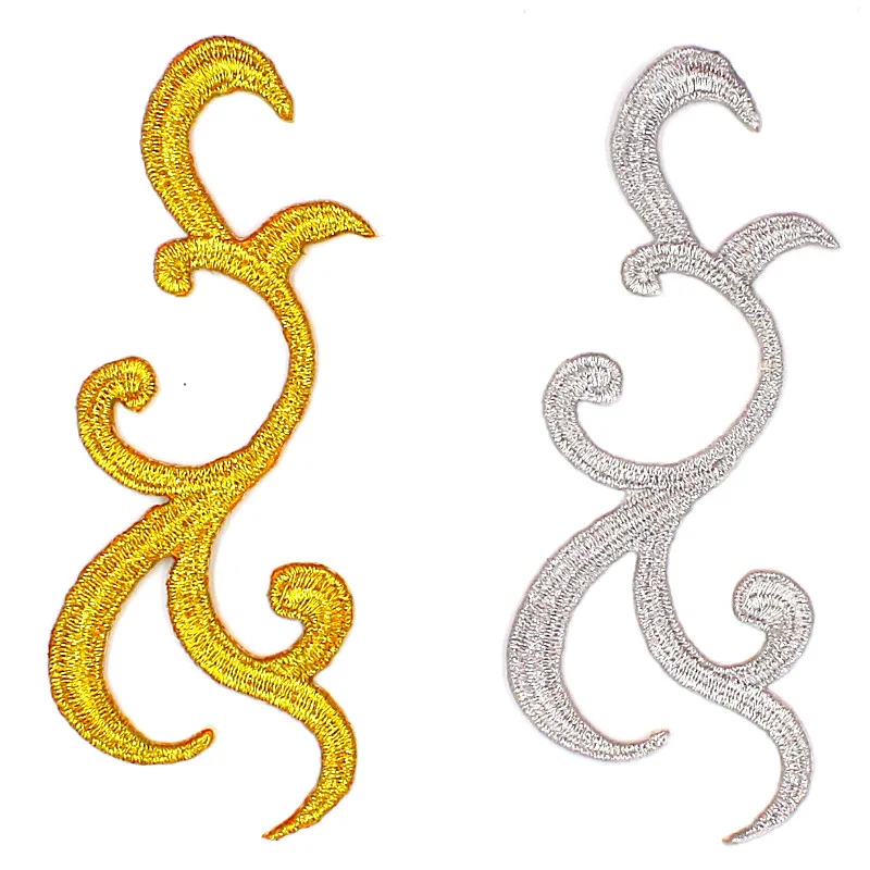 

2 Pcs Gold Embroidered Flower Iron On Appliqued Mirror Pair Patches Cosplay Costume Lace Trims Gold and Silver 10.5cm*4cm