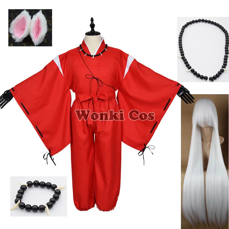

Искусственное японское кимоно для аниме Inuyasha, мужской костюм, парик, ожерелье для ногтей с ушками, полный комплект для взрослых