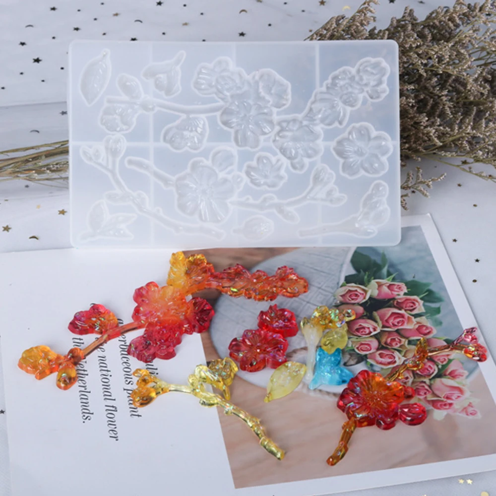 

Orchid Peony Silicone Molds For Epoxy Resin Transparent DIY Mirror Plum Jewelry Mould Desktop Ornaments Making Tool