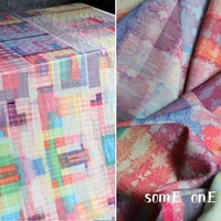 printed stretch space cotton fabric rainbow squares air layer diy decor coat cheongsam skirt dress clothing designer fabric