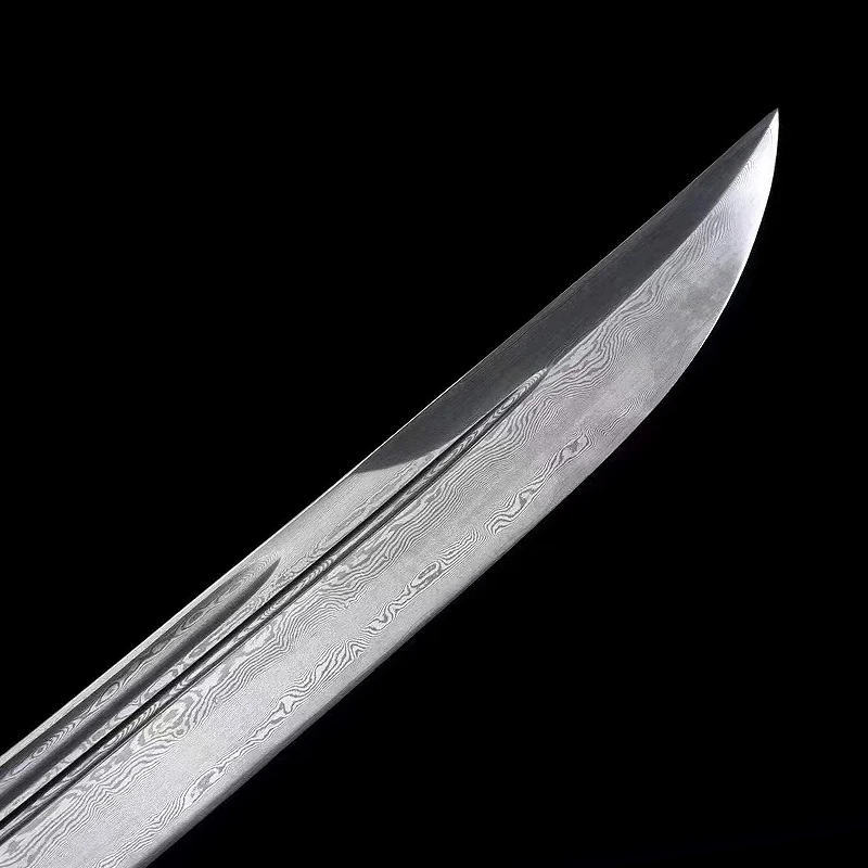 

Real-Sword Traditional Chinese Sword Hand Folding Forging Damacus Steel Full Tang Blade Brass Fitting Double Edges Very Sharp