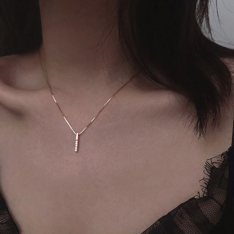 

Silver and Gold Color Fashion Simple Long Strip Geometry Pendant Necklace for Women Charm Wedding Jewelry Adjustable