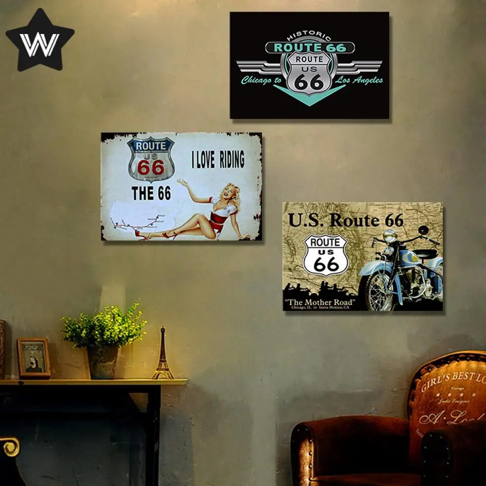 Винтажный металлический жестяной знак Route 66 США потертая стена гаража