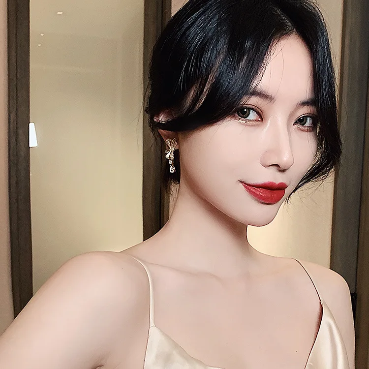 

Korea Simple Luxury Women Earrings Elegant Temperament Alloy Rhinestones Ladies Luxury Earrings Fashion Gift Jewelry