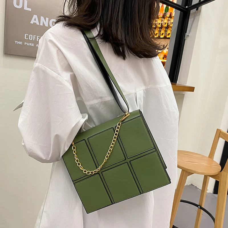 Сумка на плечо для женщин кожаная однотонная клетчатая Повседневная Сумочка