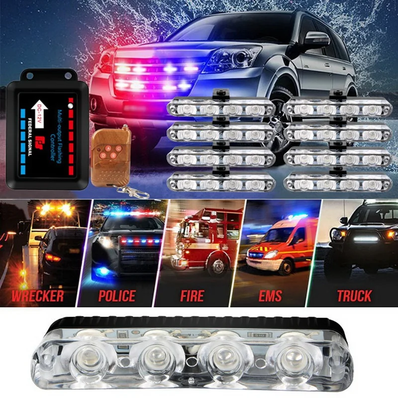 

Emergency Strobe Lights Bars 4LED 8 in 1 Sync Surface Mount Light Flash Warning Lights with Wireless Remote Control