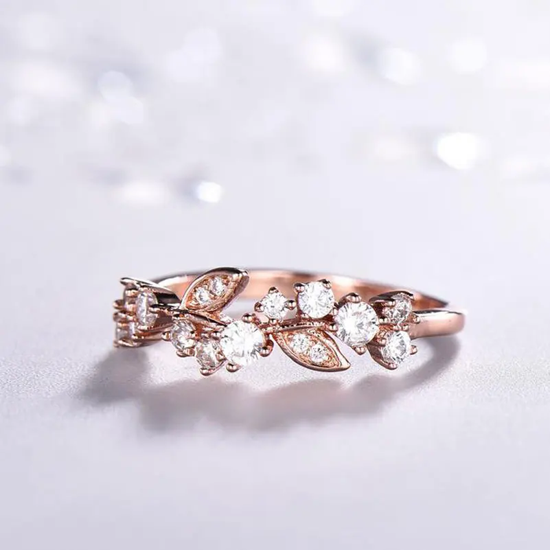 

Olive Branch Leaf Promise Rings CZ Flower Floral Wedding Band Rose Gold Plated Everyday Jewelry for Women Girls