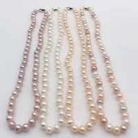 new natural freshwater cultured pearl thread pearl 7 8mm white pink purple multicolor necklace 925 sterling silver clasp