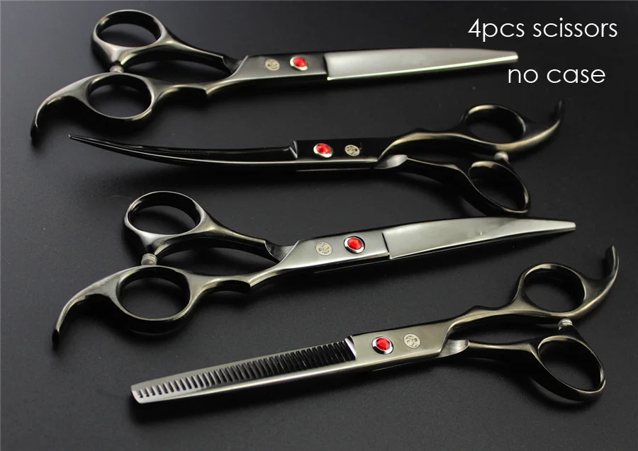 4pcs no case Ножницы для ухода за домашними животными 7 дюймов профессиональные японские 440C ножницы для стрижки собак филировочные изогнутые ножницы для стрижки волос - Цвет: 4pcs no case