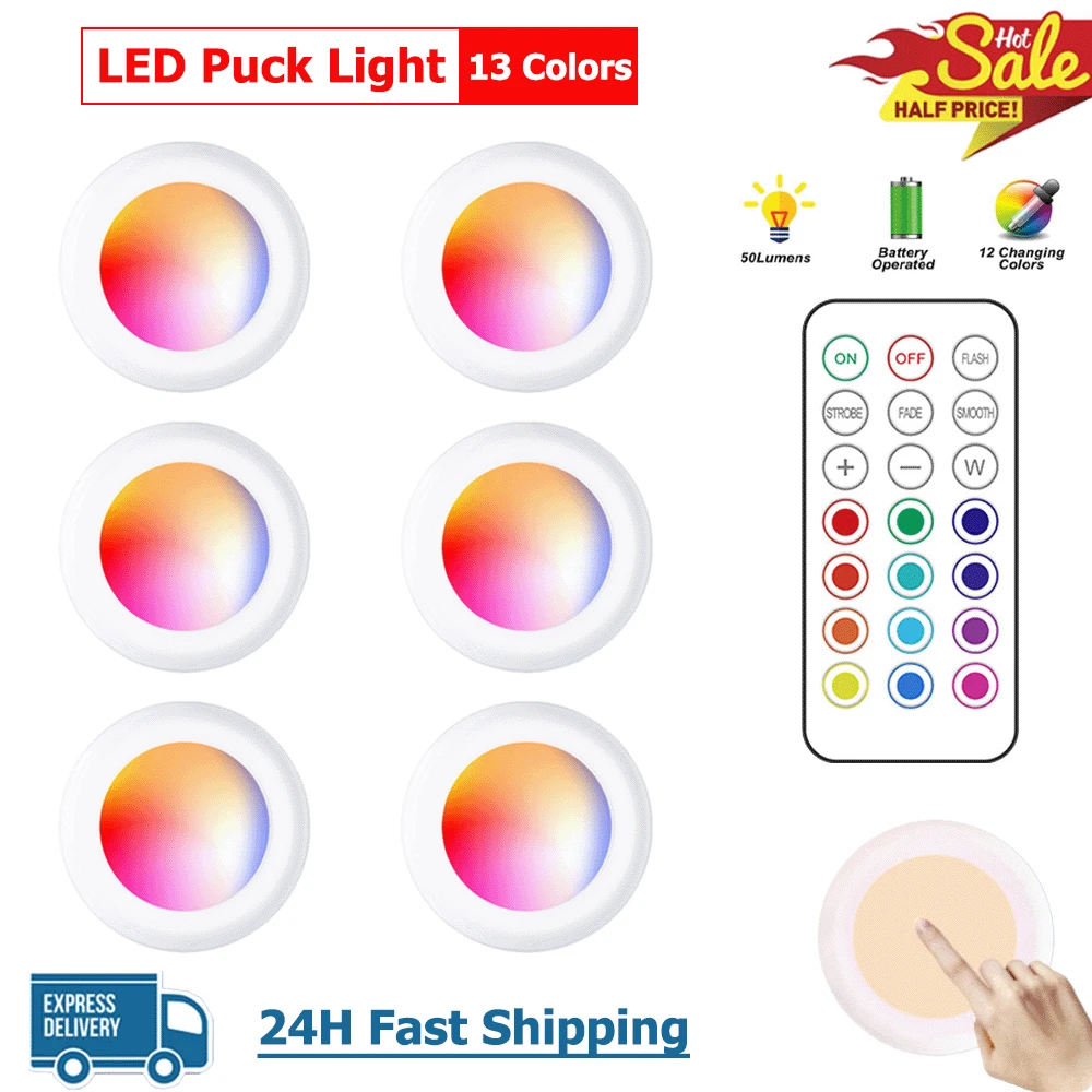 

Светодиодная подсветка для шкафа, 13 цветов, поддержка дистанционного управления, ночник, идеально подходит для светильник щения кухонного ...