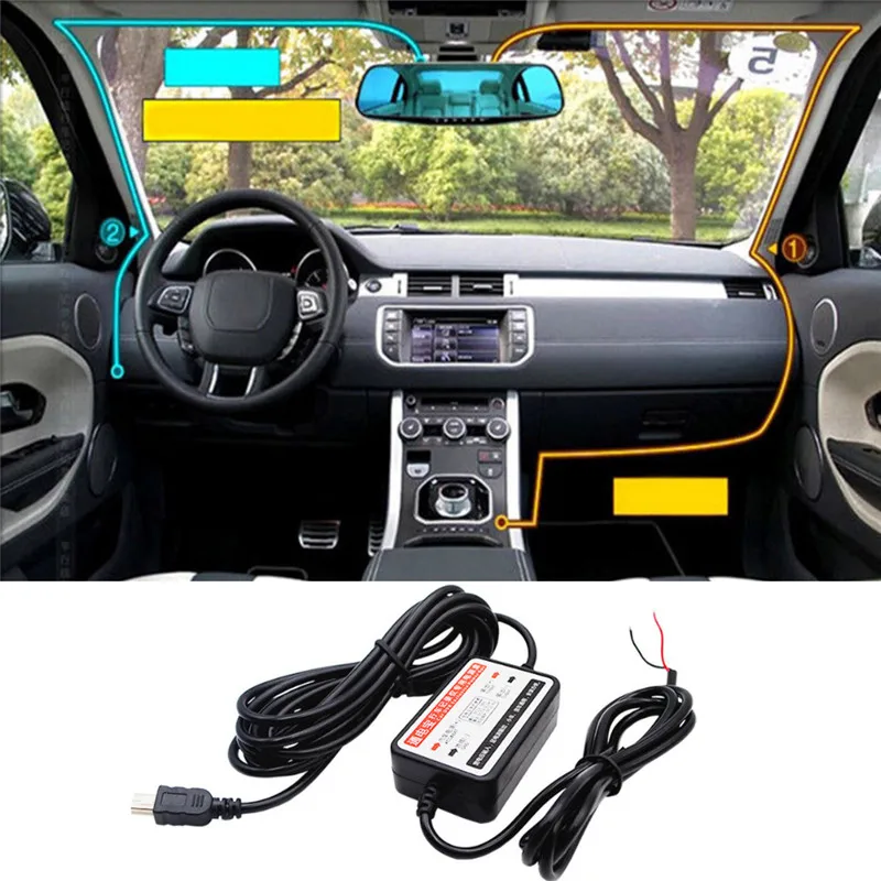

Автомобильное зарядное устройство Mini USB DC 12-24 В до 5 В, комплект из жесткого провода для автомобильного видеорегистратора, видеорегистратора...