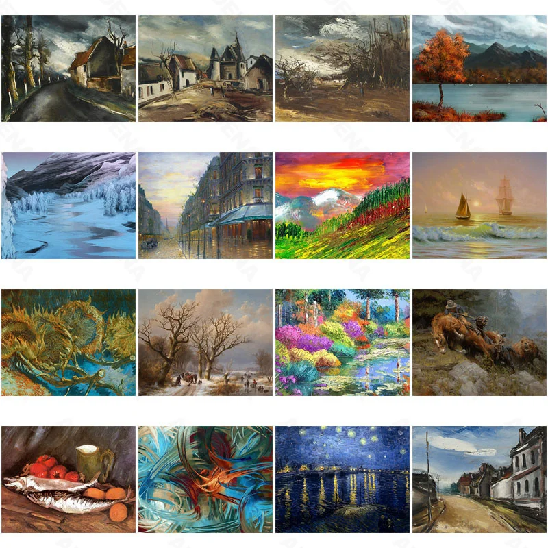 

Diy Diamond Oil Painting Landscape Town Simple Handmade Diamond Round Diamond Square Diamond Home Decoration