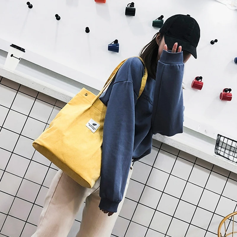 

Women Corduroy Shopping Bag Female Canvas Cloth Shoulder Bag Environmental Reusable Foldable Storage Handbag
