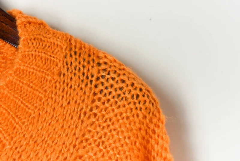Women Mohair Pullover Sweater Lazy Wind Cable Knit 2019 Autumn Winter Lantern Sleeve Orange Oversized Jumper | Женская одежда