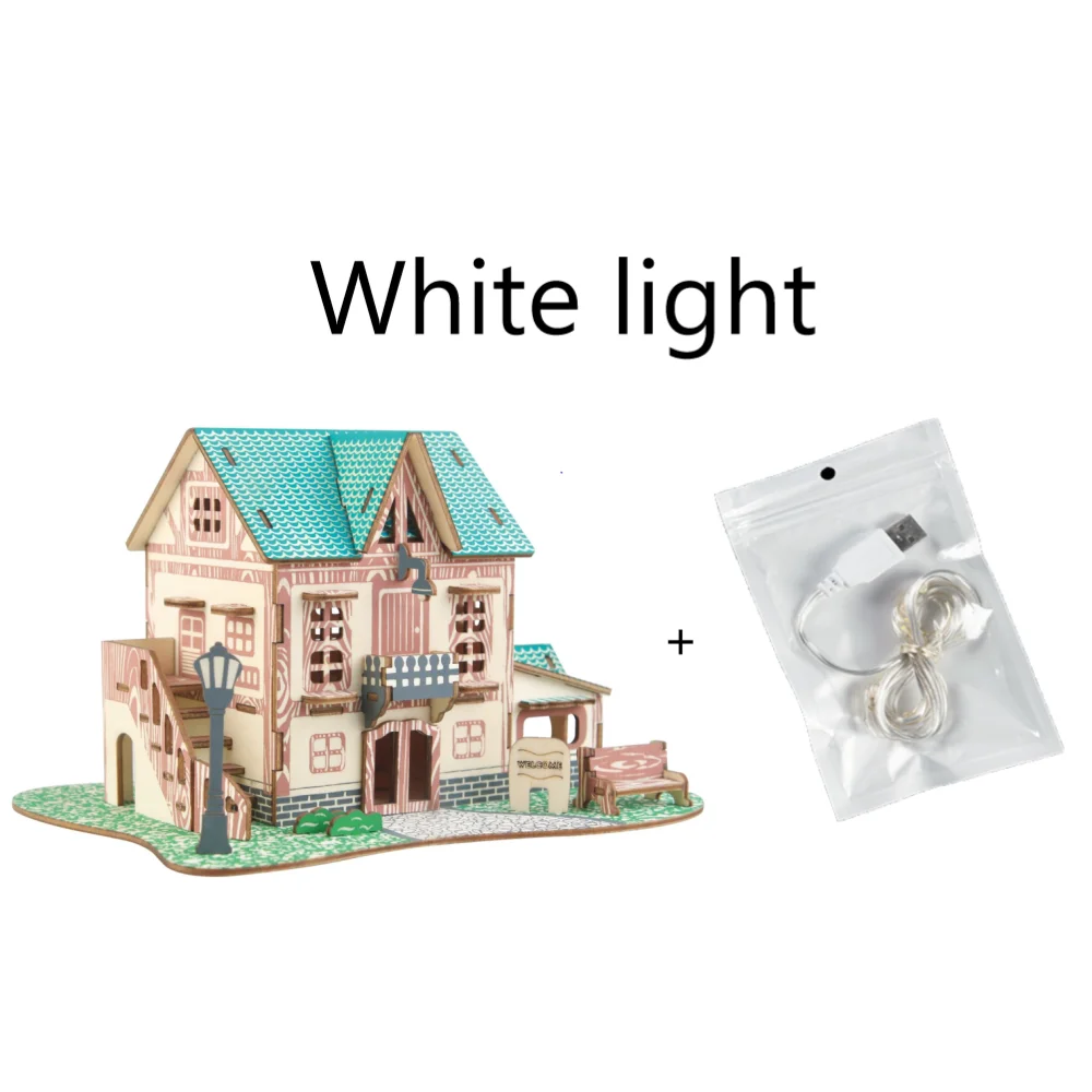 white light house Сборочный Набор DIY строительные 3D деревянные игрушки звездное небо ИНН кукольный домик головоломка мини деревянные модели игрушки для детей Детские аксессуары - Цвет: white light house