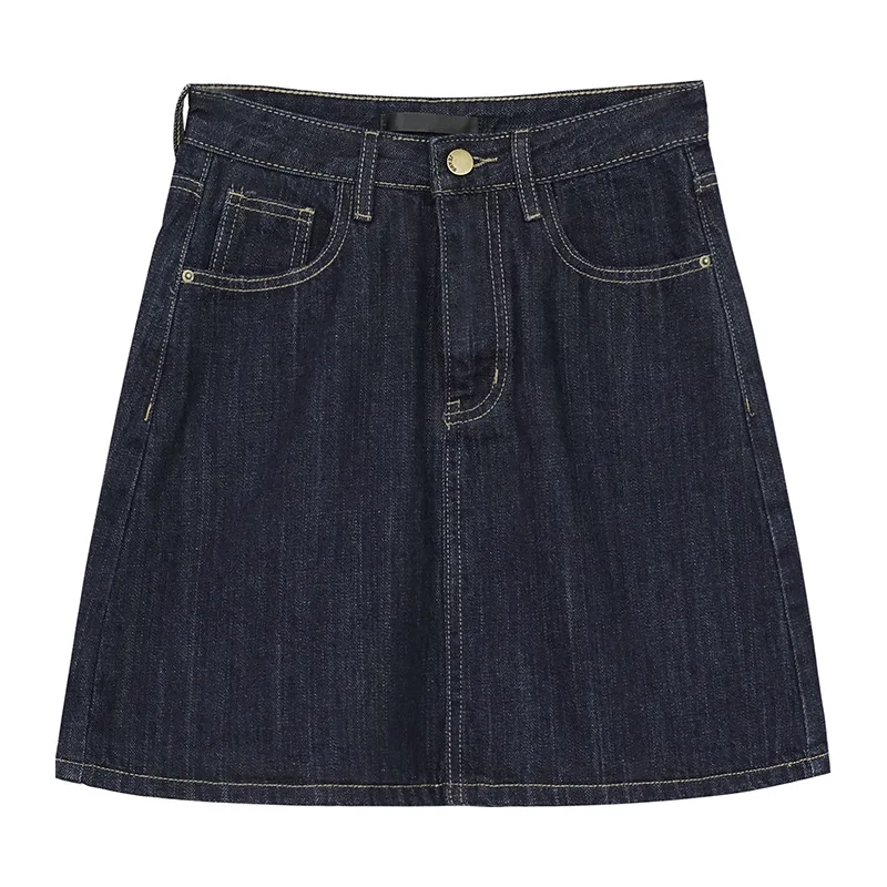 

High waist dark ladies denim skirt casual wild A-line denim skirt mini skirt korean style jeans skirt 98% cotton denim skirt