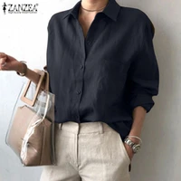 stylish solid shirts women spring blouse zanzea 2021 casual long sleeve blusas female lapel tunic oversized button tops chemise
