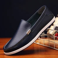 mens all match new fashion second cowhide casual shoes male breathable comfy loafers concise style slip on leisure driving shoe