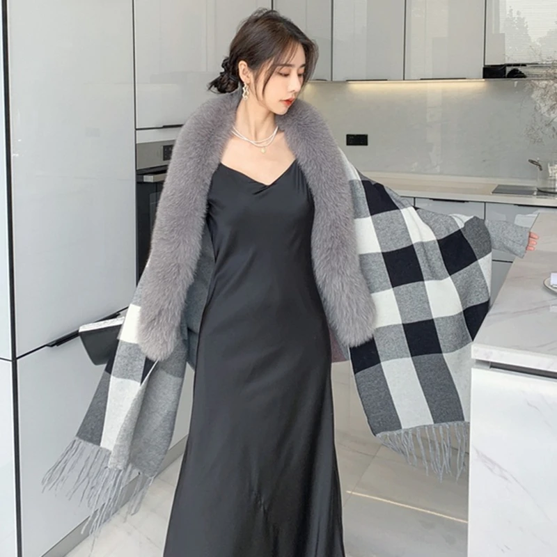 

ZDFURS*New autumn and winter thick fox fur collar knitted wedding cheongsam shawl cloak fur дубленка женская зимняя winter
