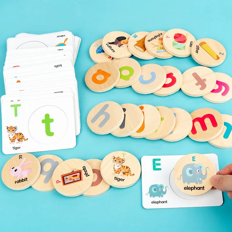 26 letras en ingl&eacute;s de tarjeta cognitiva beb&eacute; la educaci&oacute;n de la primera infancia hechizo palabra juego de la iluminaci&oacute;n de inteligencia de juguete de madera-4