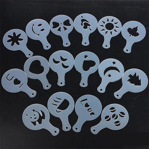 

New 16Pcs Fashion Cappuccino Coffee Barista Stencils Template Strew Pad Duster Spray