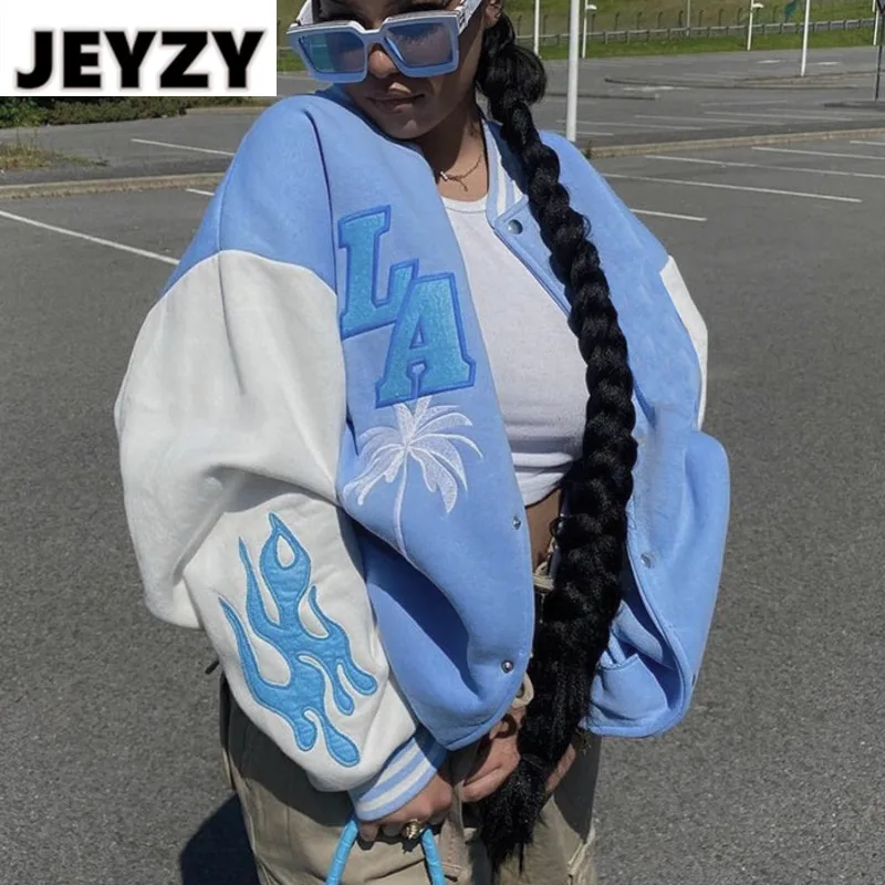 

Куртка-бомбер женская осенне-зимняя, винтажная Свободная Повседневная модная куртка-бомбер с длинным рукавом, с вышивкой, пальто для бейсбо...