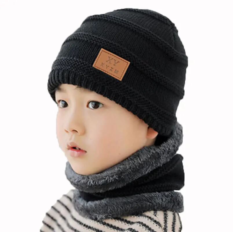 Детская зимняя шапка шарф набор для детей женские шарфы и вязаные шапочки с