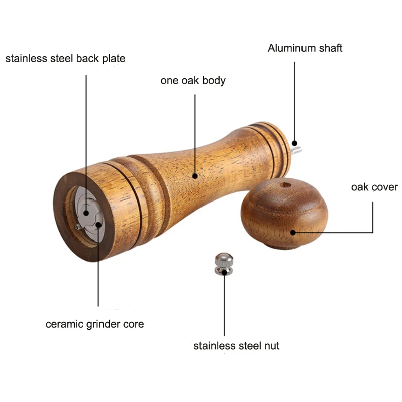 Твердая древесина дуба Керамика измельчитель 5 &quot8&quot 10 &quotРесторан соль риса